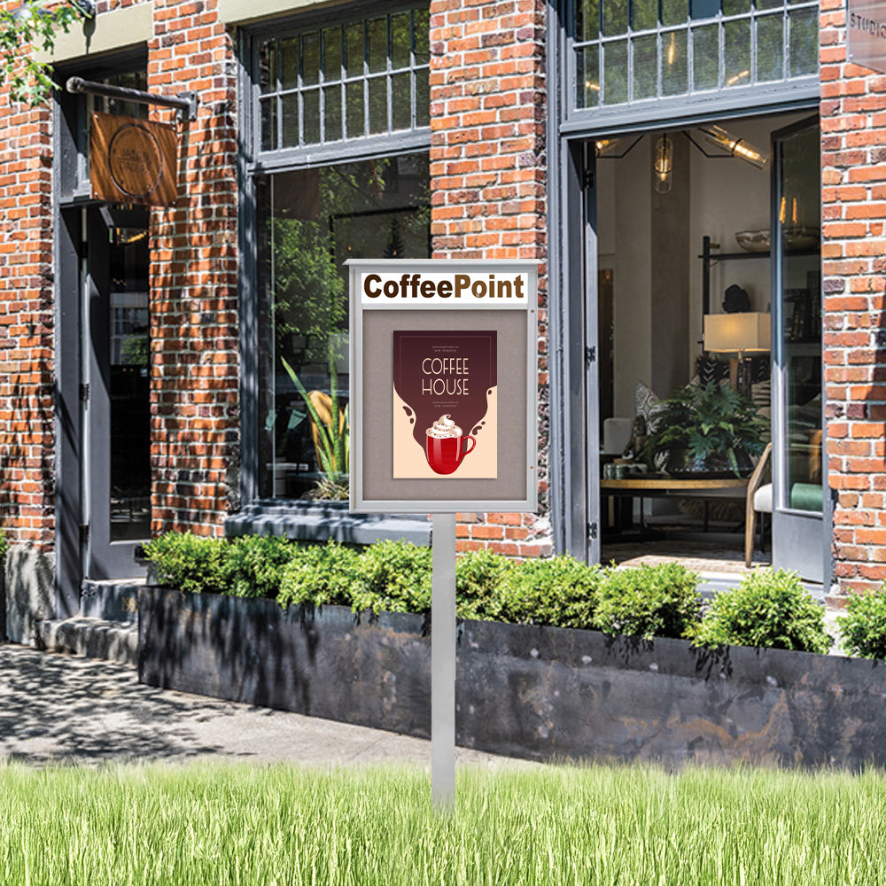 12 x 18 Outdoor Message Center Cork Board with Header and Post |  Single Locking Door, Eco-Friendly Faux Wood Information Board Discount