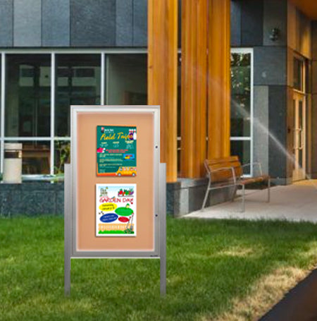 24×48 Extra Large Outdoor Enclosed Bulletin Board w Light on Posts (One-Door) Online now