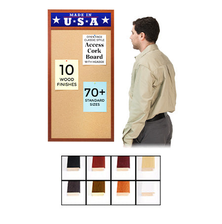 30″ x 60″ Open Face Wood #362 Framed Cork Board with Personalized Message Header Online Sale