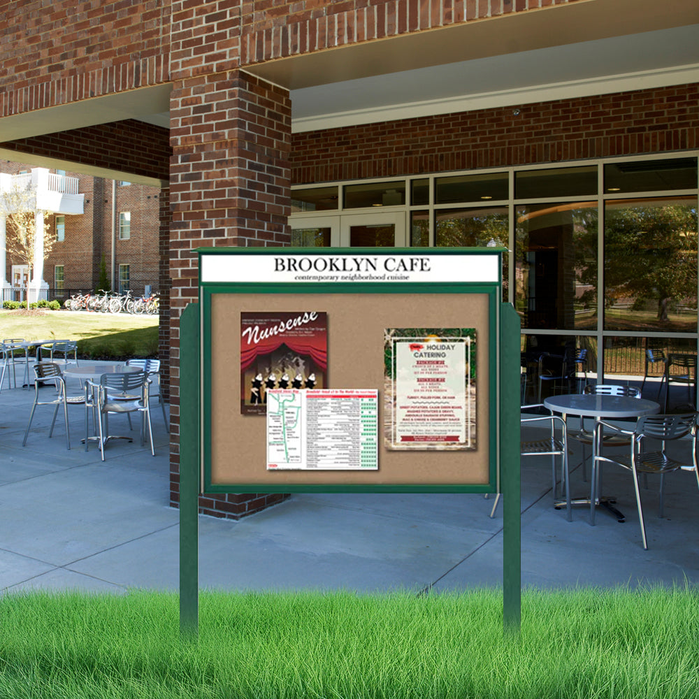 24″ x 24″ Viewable Area Outdoor Message Center Cork Board with Header | Single Door with Posts Online