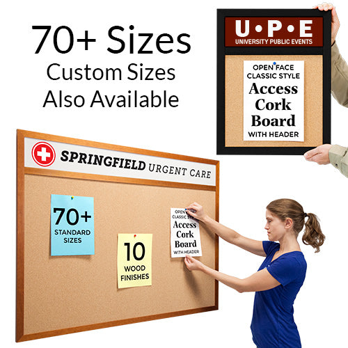 24″ x 72″ Open Face Wood #362 Framed Cork Board with Personalized Message Header Sale