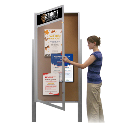 48 x 48 Extra Large Outdoor Enclosed Bulletin Board Display Case w Header and Posts (One Door) Hot on Sale