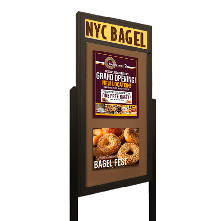 48 x 48 Extra Large Outdoor Enclosed Bulletin Board Lighted Display Case w Header and Posts (One Door) Online Sale