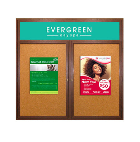 60 x 60 Indoor Wood Enclosed Bulletin Boards with Header & Lights (2 DOORS) Discount