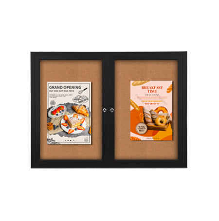 60 x 60 INDOOR Enclosed Bulletin Cork Boards 2 DOOR Hot on Sale