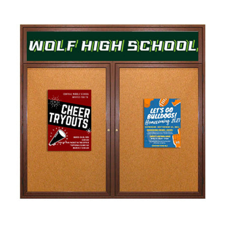 48 x 36 WOOD Indoor Enclosed Bulletin Cork Boards with Message Header (2 DOORS) Hot on Sale