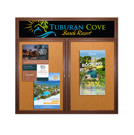 48 x 48 Indoor Wood Enclosed Bulletin Boards with Header & Lights (2 DOORS) on Sale