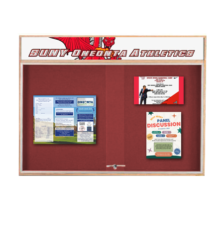 60×24 Indoor Enclosed Wood Enclosed Bulletin Boards with Sliding Glass Doors Header + Lights Hot on Sale