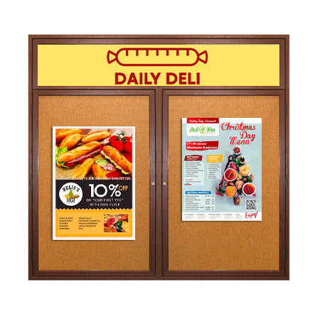 72 x 36 WOOD Indoor Enclosed Bulletin Cork Boards with Message Header (2 DOORS) Sale