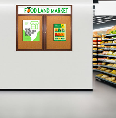 72 x 36 WOOD Indoor Enclosed Bulletin Cork Boards with Message Header (2 DOORS) Sale