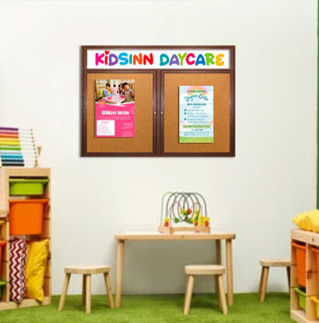 48 x 36 Indoor Wood Enclosed Bulletin Boards with Header & Lights (2 DOORS) Discount