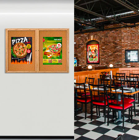 60 x 24 WOOD Indoor Enclosed Bulletin Cork Boards with Interior Lighting (2 DOORS) Online now
