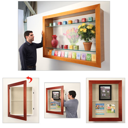 40×60 WIDE WOOD Framed Shadow Box Display Case with Glass Shelves (10″ Deep) Fashion