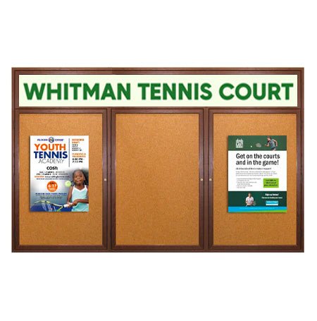 84 x 48 WOOD Indoor Enclosed Bulletin Cork Boards with Message Header (3 DOORS) Online Hot Sale