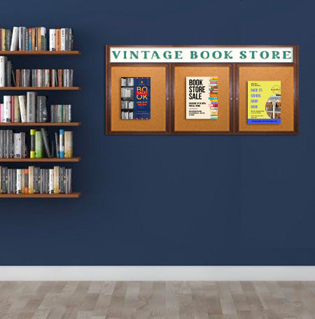 84 x 48 WOOD Indoor Enclosed Bulletin Cork Boards with Message Header (3 DOORS) Online Hot Sale