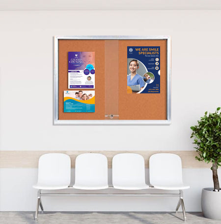 84 x 36 Indoor Enclosed Bulletin Cork Boards with Sliding Glass Doors Hot on Sale