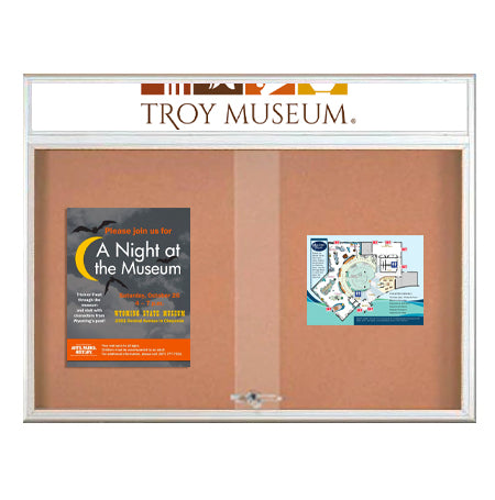 84 x 30 Indoor Bulletin Cork Boards with Personalized Header & Lights (RADIUS EDGE) (3 Sliding Glass Doors) Online Hot Sale