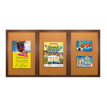 96 x 30 WOOD Indoor Enclosed Bulletin Cork Boards with Interior Lighting (3 DOORS) Online now