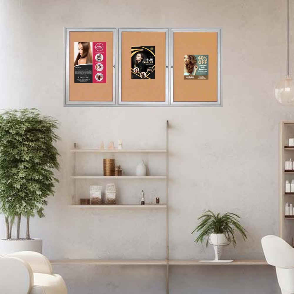 84 x 24 INDOOR Enclosed Bulletin Cork Boards 3 DOOR Online Sale