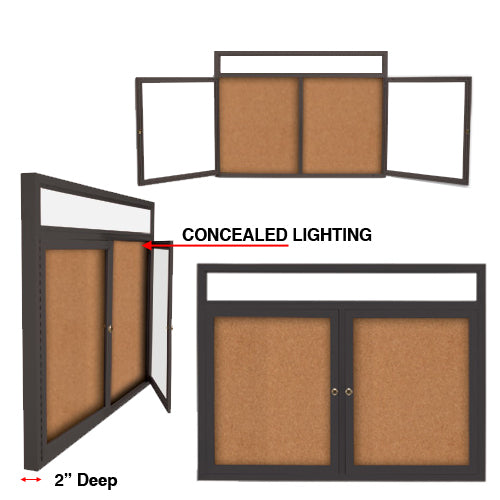 84 x 48 INDOOR Enclosed Bulletin Boards with Header & Lights (2 DOORS) Discount