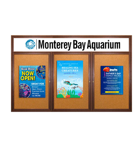 84 x 24 Indoor Wood Enclosed Bulletin Boards with Header & Lights (3 DOORS) on Sale