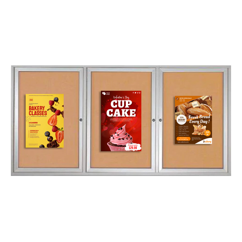 84 x 36 INDOOR Enclosed Bulletin Cork Boards 3 DOOR Hot on Sale