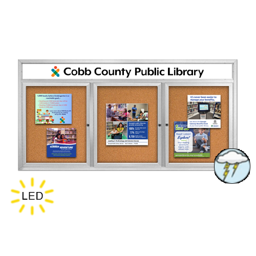 84 x 24 Enclosed Outdoor Bulletin Boards with Header & Lights 3 DOOR Online Hot Sale