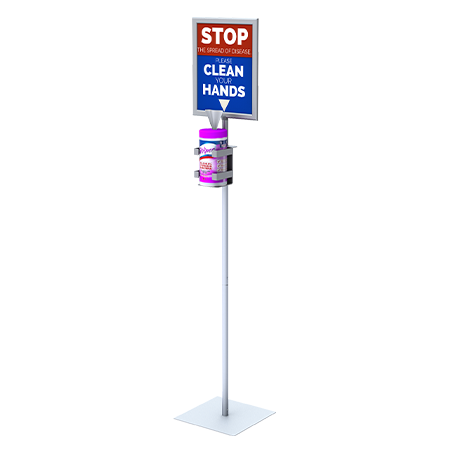 8.5×11 Pedestal Sign Holder with Sanitizing Wipe Holder | Slide-In Frame Design Fashion