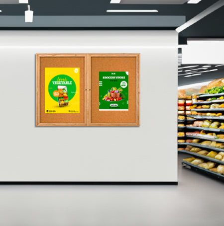 96 x 36  WOOD Indoor Enclosed Bulletin Cork Boards (2 DOORS) Online Hot Sale