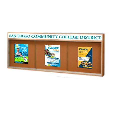84 x 36 Indoor Enclosed Wood Bulletin Boards with Sliding Glass Doors and Message Header Sale