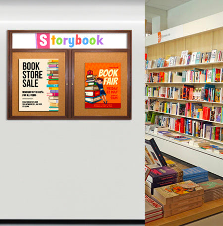 84 x 48 Indoor Wood Enclosed Bulletin Boards with Header & Lights (2 DOORS) Online Hot Sale