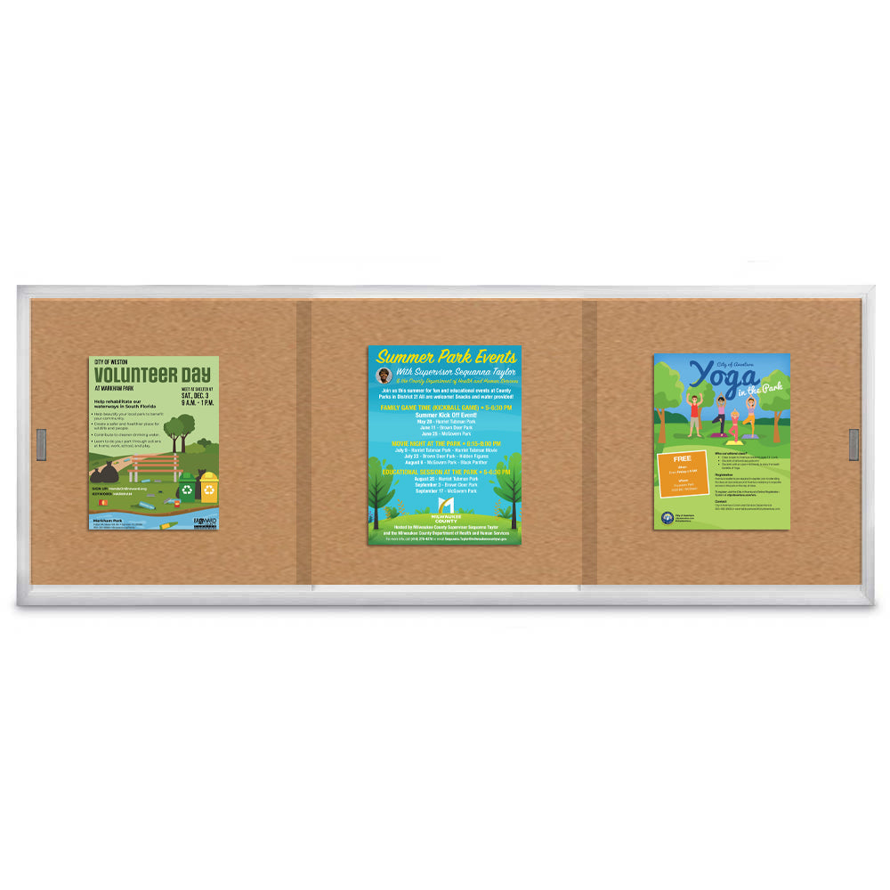 84 x 30 Indoor Enclosed Bulletin Cork Boards with Sliding Glass Doors Online Hot Sale