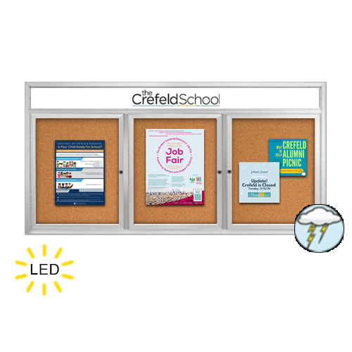 96 x 24 Enclosed Outdoor Bulletin Boards with Header & Lights 3 DOOR Sale
