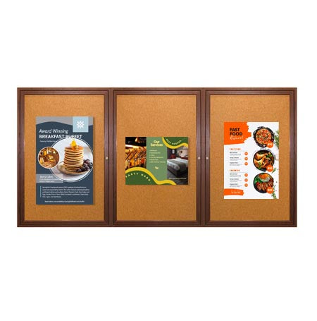 84 x 48  WOOD Indoor Enclosed Bulletin Cork Boards (3 DOORS) Discount