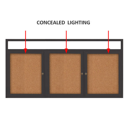 84 x 24 INDOOR Enclosed Bulletin Boards with Header & Lights (3 DOORS) Online Hot Sale