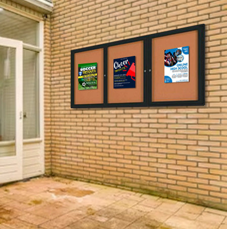 96×24 Enclosed Outdoor Bulletin Boards with Radius Edge (3 DOORS) Fashion