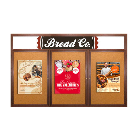 84 x 48 Indoor Wood Enclosed Bulletin Boards with Header & Lights (3 DOORS) Sale