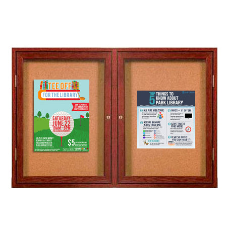 84 x 24  WOOD Indoor Enclosed Bulletin Cork Boards (2 DOORS) Supply