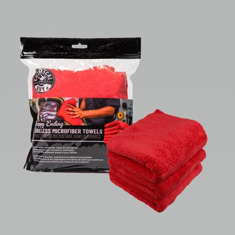 Chemical Guys Happy Ending Ultra Edgeless Microfiber Towel – 16in x 16in – Red – 3 Pack Online