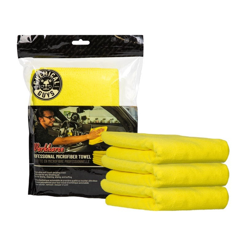 Chemical Guys Workhorse Professional Microfiber Towel – 16in x 16in – Yellow – 3 Pack Online Sale