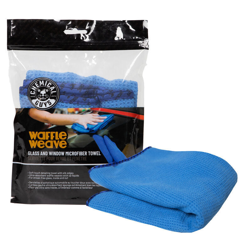 Chemical Guys Waffle Weave Glass & Window Microfiber Towel – 24in x 16in – Blue Online